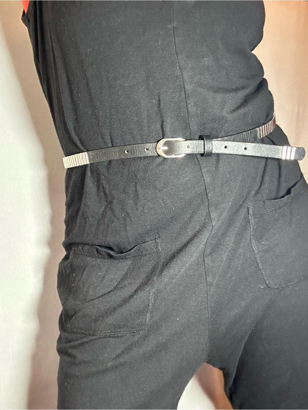 Narrow Black Leather Studded Belt Silver Hardware Punk Rock Goth Y2K Size 34 - Picture 14 of 14